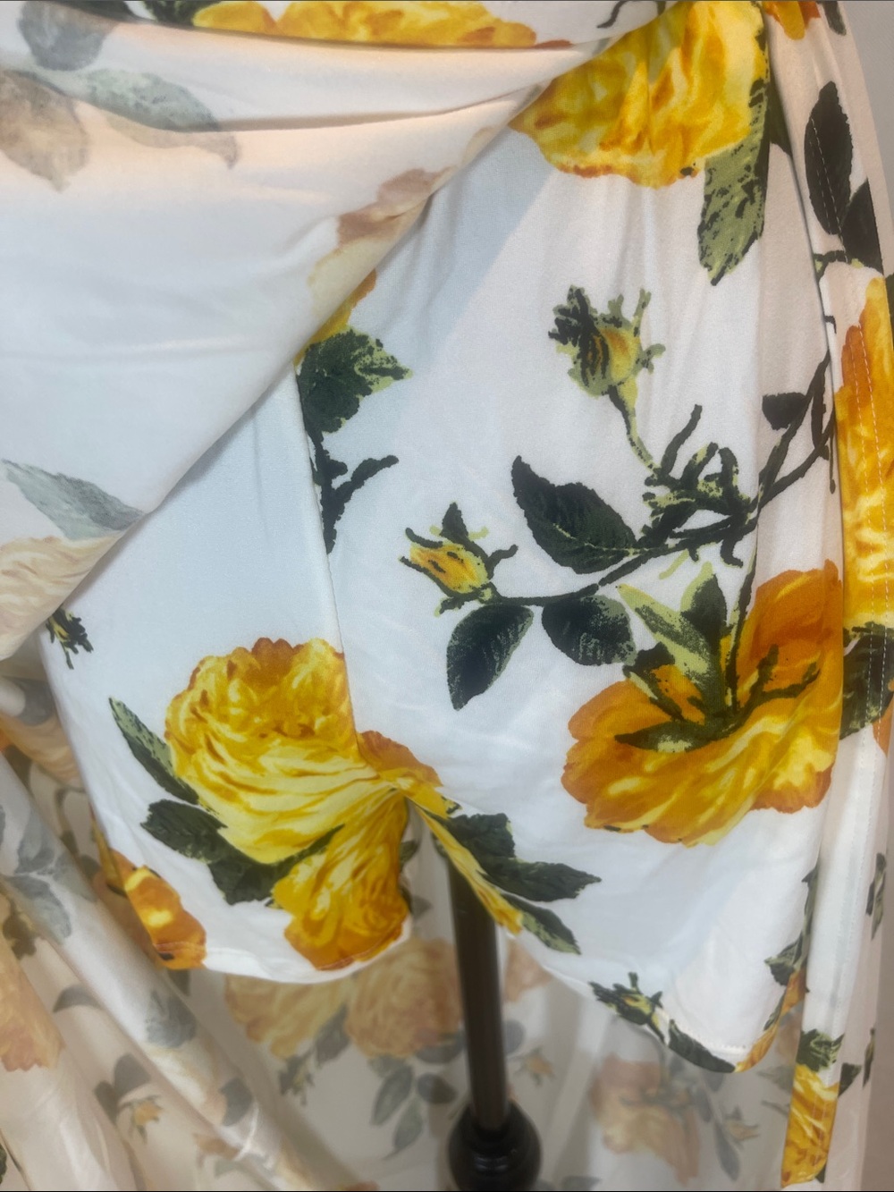 Vibe White Maxi Dress with Yellow Rose Print and Tie Sleeves - Picture 12 of 13